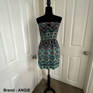 Angie Strapless Aztec Print Dress in Teal and Coral